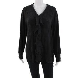 The J. Peterman Co. Womens Black V-Neck Button Long Sleeve Blouse Size 12